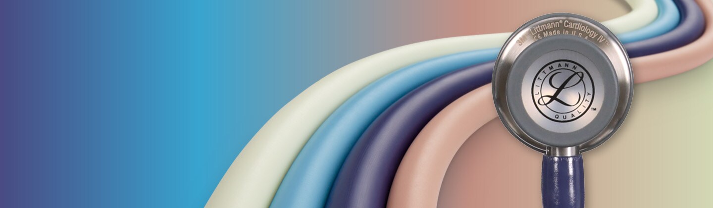 Banner Littmann Stethocope - stethoscope in front of a blue background
